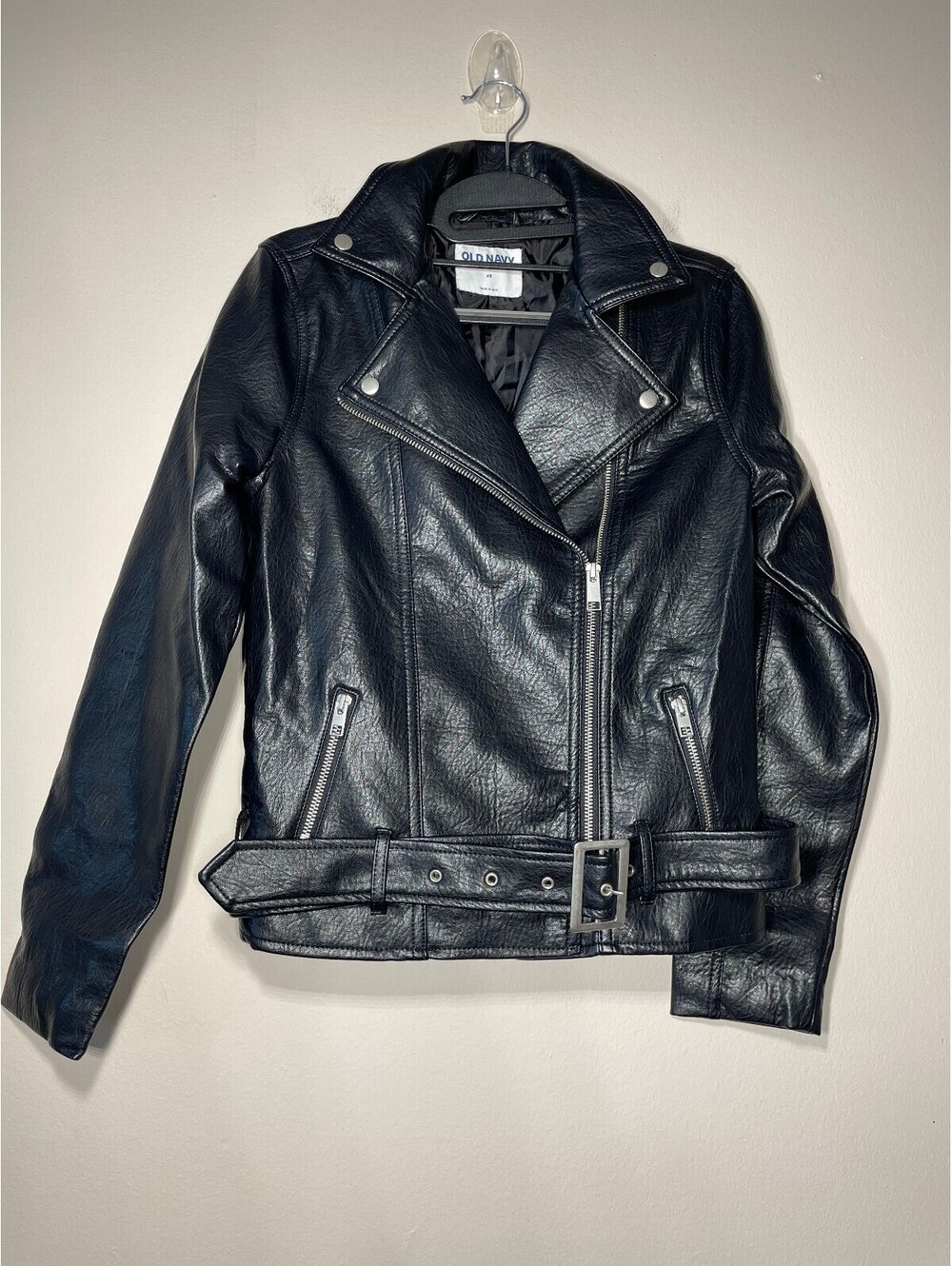 Old Navy FauxLeather Moto Biker Jacket Belt Grunge Street XS